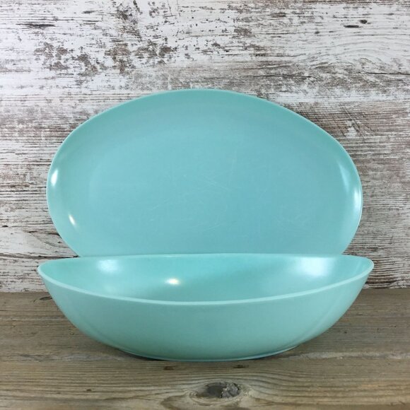 Vintage Aqua Turquoise Melmac Platter & Bowl Stetson Co. Melamine MCM - Picture 1 of 9